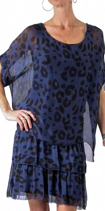 Gigi Moda Monica Leopard Print Silk Kaftan Blouse In Navy In Blue