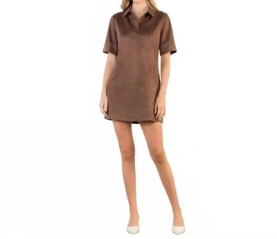 Thml Short Sleeve Collared Suede Dress In Brown In Brown