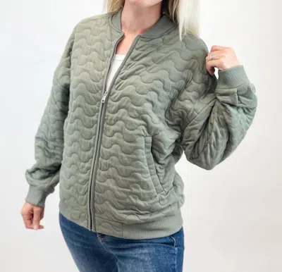 Be Cool Comfy Wave Quilted Bomber Jacket In Olive In Green