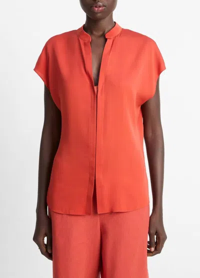 Vince Cap-sleeve Blouse With Hidden Placket In Orange