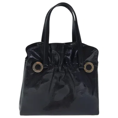 Pre-owned Bvlgari Top Handle Bag Patent Leather Navy Patent_leather Handbag () In Blue