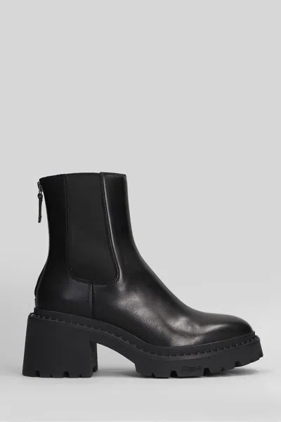 Ash Newton High Heels Ankle Boots In Black Leather In Black