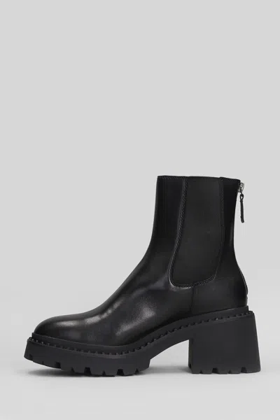 Ash Newton High Heels Ankle Boots In Black Leather In Black
