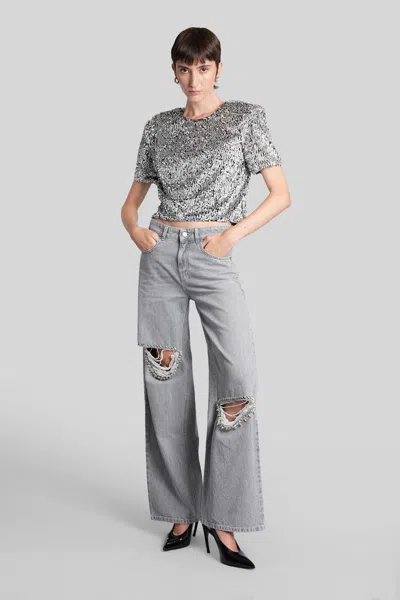 Area Sequined Short-sleeved T-shirt In Silver