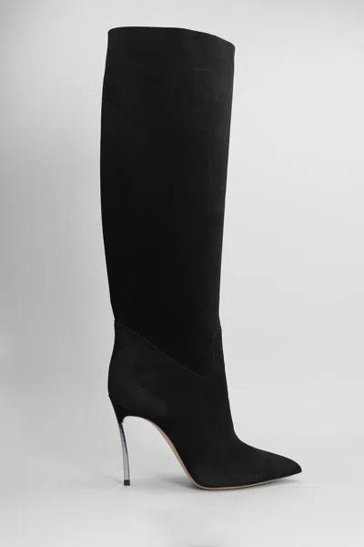 Casadei Blade High Heels Boots In Black Suede In Black