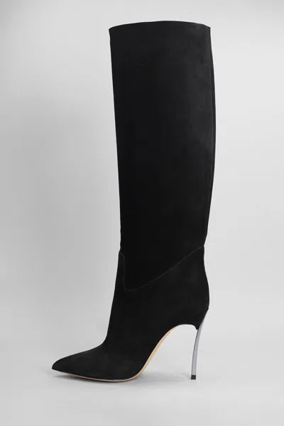 Casadei Blade High Heels Boots In Black Suede In Black