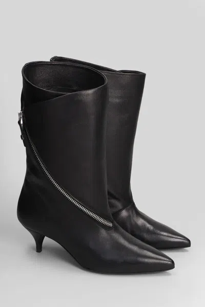 Alchimia High Heels Ankle Boots In Black Leather In Black
