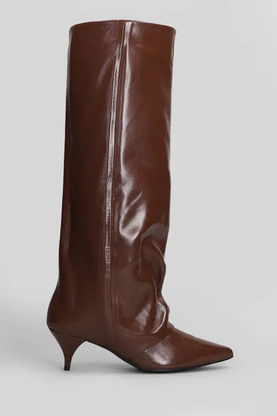 Alchimia High Heels Boots In Bordeaux Leather In Brown