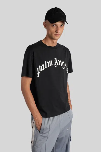Palm Angels Curved Logo Reg T-shirt In Black