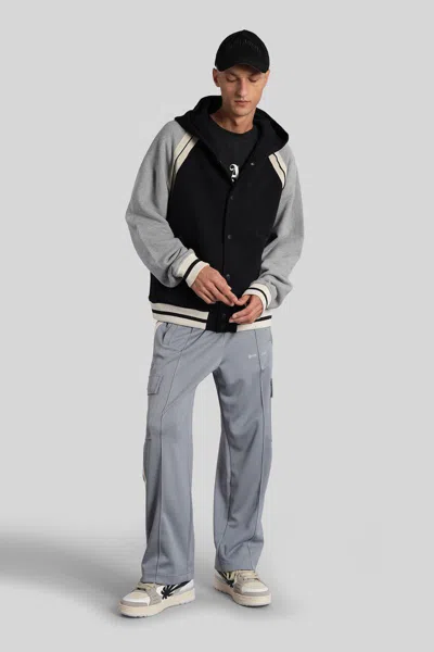 Palm Angels Curved Logo Varsity Jacket In Gray