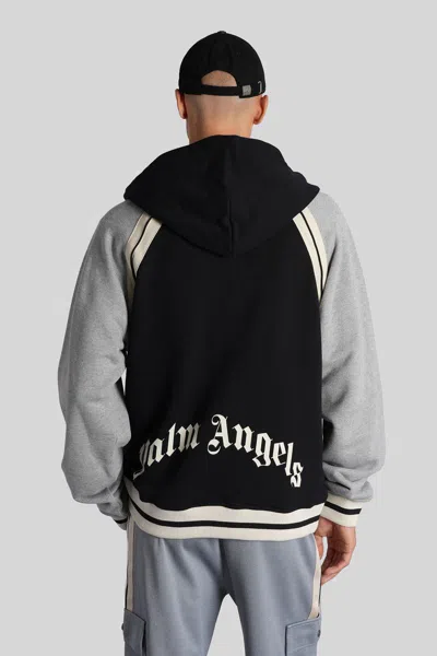 Palm Angels Curved Logo Varsity Jacket In Gray