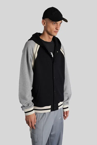 Palm Angels Curved Logo Varsity Jacket In Gray