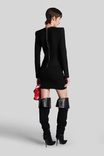 Balmain Short Ribbed Knit Bodycon Dress In Black