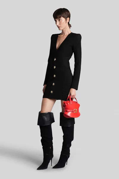 Balmain Short Ribbed Knit Bodycon Dress In Black