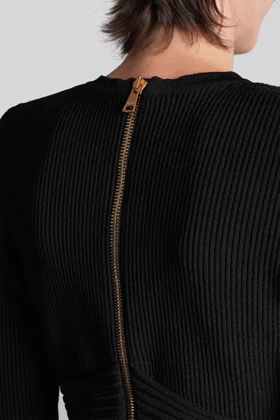 Balmain Short Ribbed Knit Bodycon Dress In Black