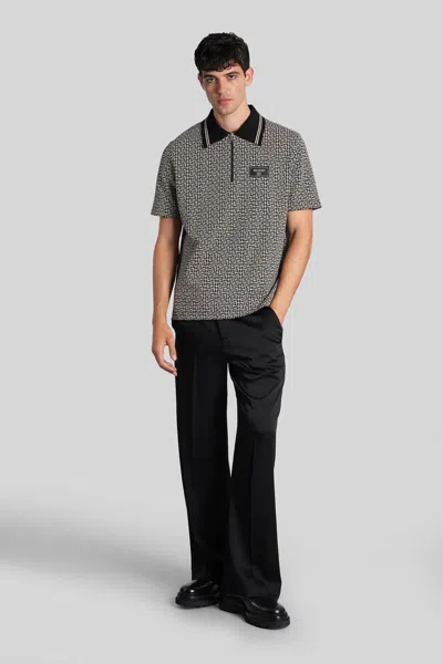 Balmain Men Labyrinth Polo Shirt With Jacquard Effect In Gray