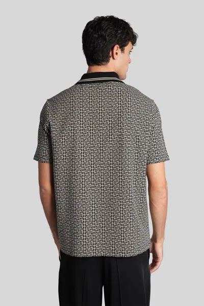 Balmain Men Labyrinth Polo Shirt With Jacquard Effect In Gray