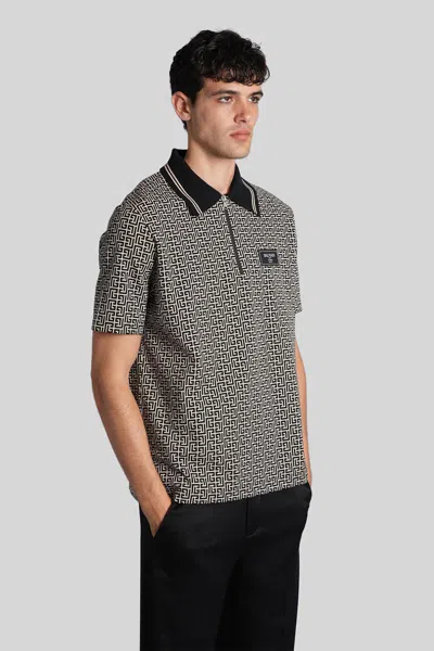 Balmain Men Labyrinth Polo Shirt With Jacquard Effect In Gray