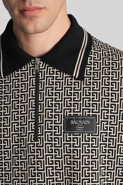 Balmain Men Labyrinth Polo Shirt With Jacquard Effect In Gray