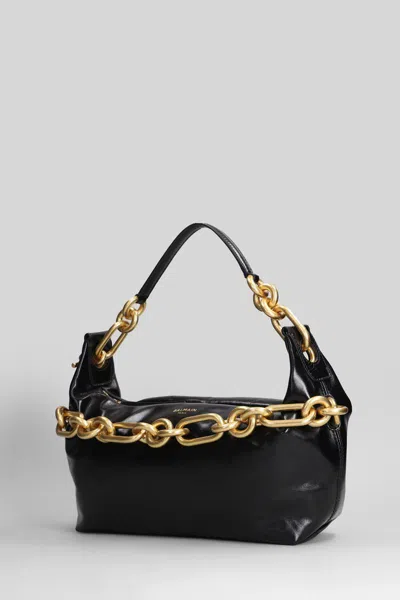 Balmain Medium Leather Shoulder Bag With Chain Strap In Black