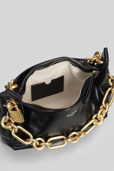 Balmain Medium Leather Shoulder Bag With Chain Strap In Black