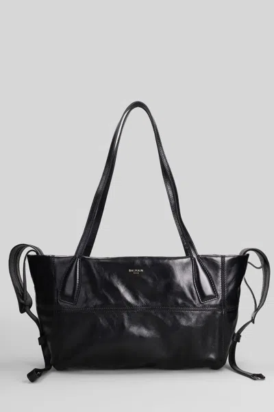 Balmain Small Track Zips Leather Shoulder Bag In Black