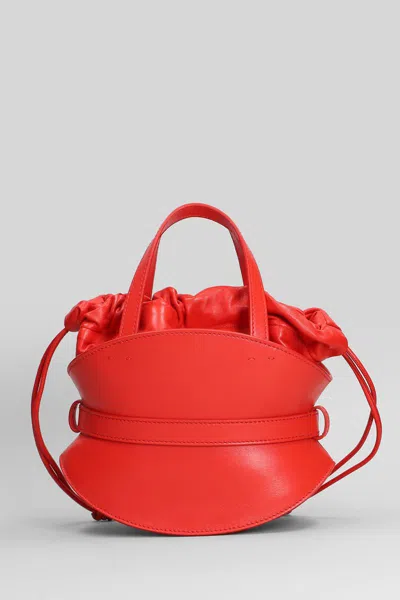 Balmain Shuffle Mini Shoulder Bag In Red Leather In White