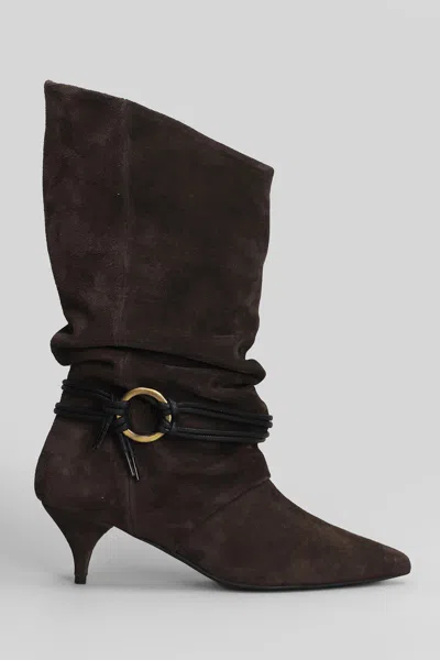 Alchimia High Heels Ankle Boots In Brown Suede In Brown