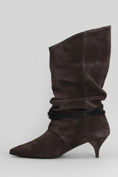 Alchimia High Heels Ankle Boots In Brown Suede In Brown