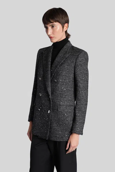 Tagliatore Jasmine Herringbone Double-breasted Peacoat In Gray