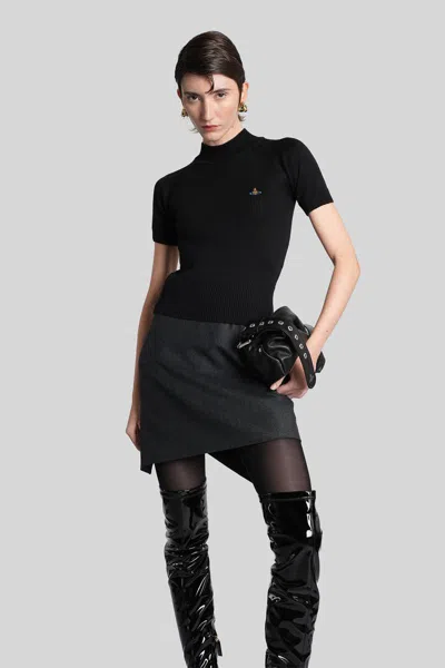 Vivienne Westwood Fitted Short Puff Sleeve Sweater With Embroidered Emblem In Black