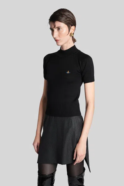 Vivienne Westwood Fitted Short Puff Sleeve Sweater With Embroidered Emblem In Black