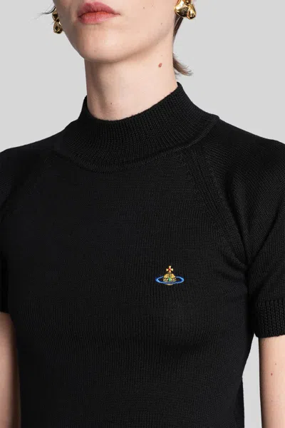 Vivienne Westwood Fitted Short Puff Sleeve Sweater With Embroidered Emblem In Black