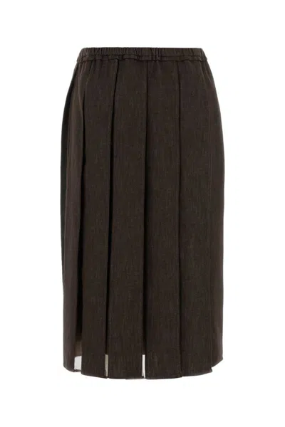 Brunello Cucinelli Women Brown Denim And Silk Skirt In Brown