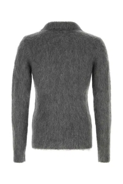 Gucci Men Grey Cardigan With Classic Collar And Brushed Effect In Mohair Blend Woman In Gray