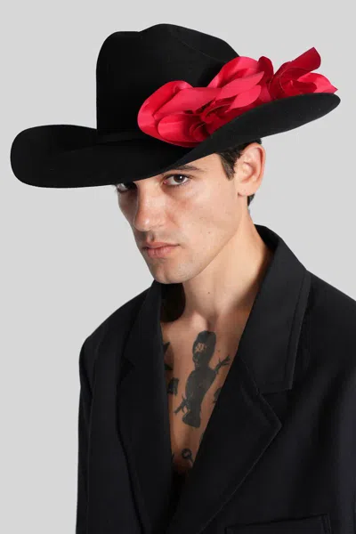 Willy Chavarria Flower Hat In Black