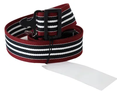 Costume National Maroon Black Stripe Silver Black Buckle Women's Belt In Black