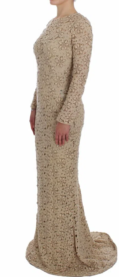 Dolce & Gabbana Beige Floral Lace Sheath Maxi Dress In Nude