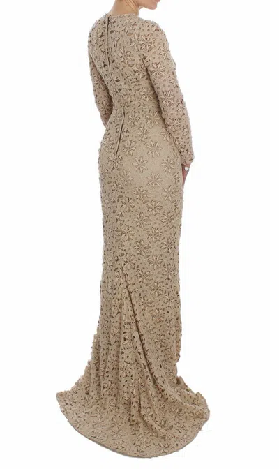 Dolce & Gabbana Beige Floral Lace Sheath Maxi Dress In Nude