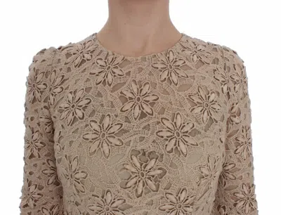 Dolce & Gabbana Beige Floral Lace Sheath Maxi Dress In Nude
