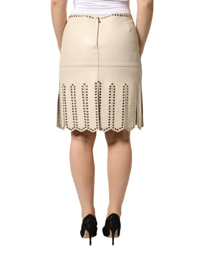 Pre-owned Dolce & Gabbana Beige Leather Studs Mid Waist Mini Women's Skirt () In Sand