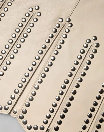 Pre-owned Dolce & Gabbana Beige Leather Studs Mid Waist Mini Women's Skirt () In Sand