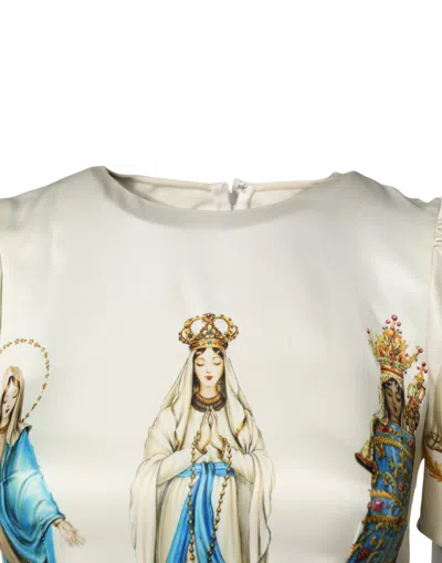 Dolce & Gabbana Beige Madonne Print Silk Short Sleeve Dress In Multi