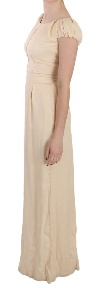 Dolce & Gabbana Beige Silk Column Cap Sleeve Gown Women's Dress In Sand