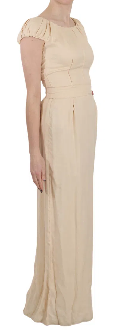 Dolce & Gabbana Beige Silk Column Cap Sleeve Gown Women's Dress In Sand