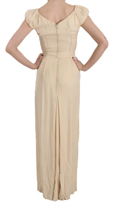 Dolce & Gabbana Beige Silk Column Cap Sleeve Gown Women's Dress In Sand