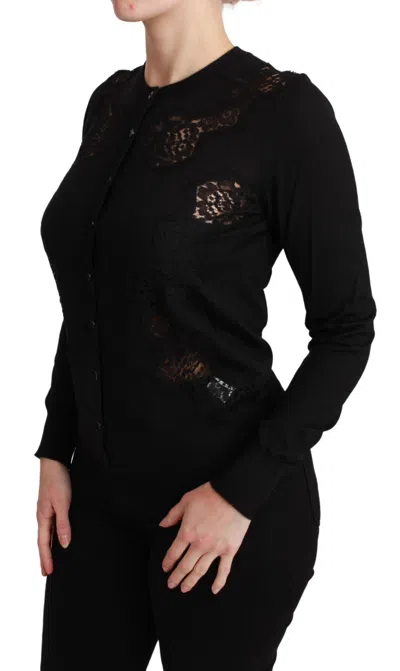 Dolce & Gabbana Black Cashmere Lace Cardigan Sweater In Black