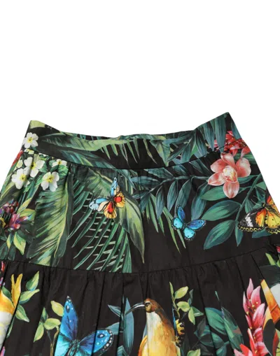 Dolce & Gabbana Black Cotton Floral High Waist Midi Skirt In Multi