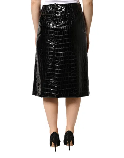 Pre-owned Dolce & Gabbana Black Croc Faux-leather Mid Waist Midi Women's Skirt ()