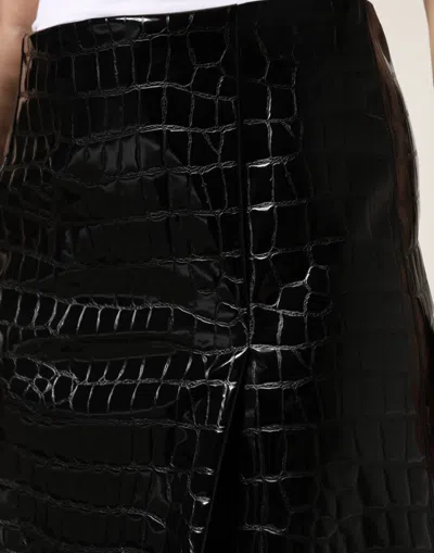 Pre-owned Dolce & Gabbana Black Croc Faux-leather Mid Waist Midi Women's Skirt ()
